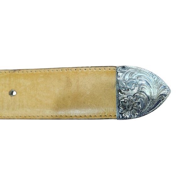 AL BERES Vintage Montana Silversmith Leather Belt-Handmade-Silver and Gold Sz 28 - Picture 12 of 16